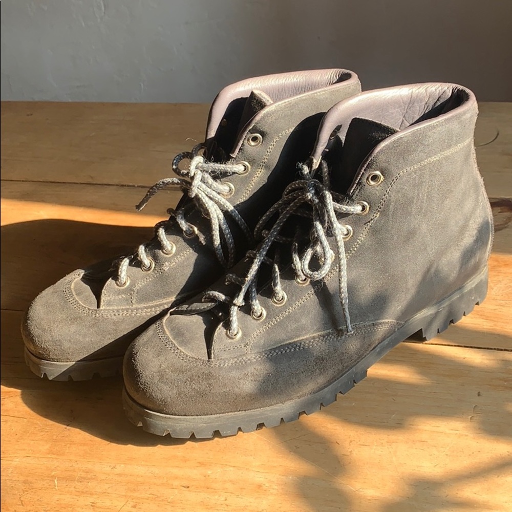 Italian Fabiano gray leather hiking boots.